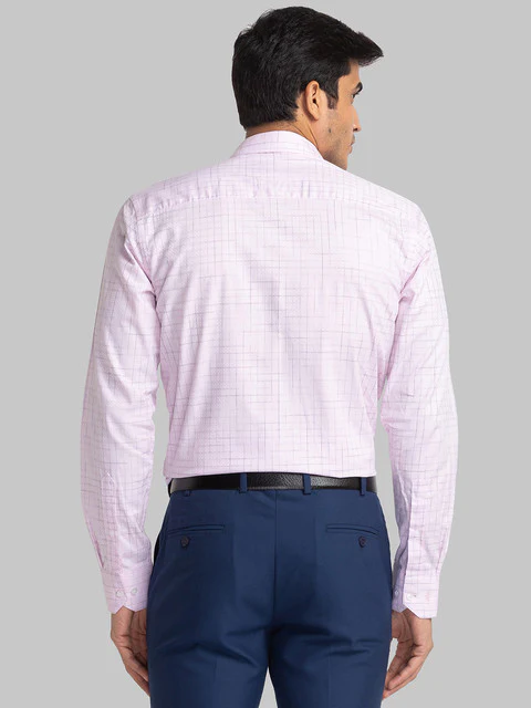 Park Avenue Men Pink Checks Slim Fit Cotton Formal Shirt - Image 4