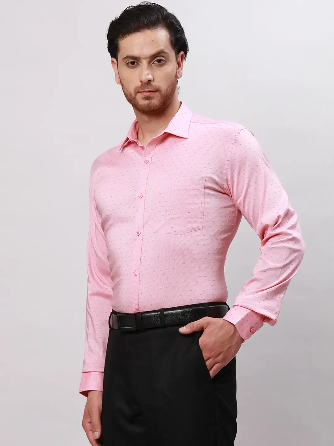 Park Avenue Men Pink Dobby Slim Fit Lyocell Blend Formal Shirt - Image 3