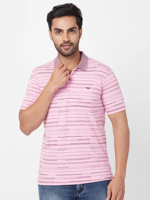 Park Avenue Men Red Slim Fit Stripe T-Shirt