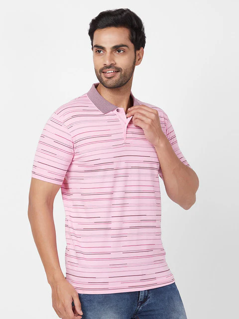 Park Avenue Men Red Slim Fit Stripe T-Shirt - Image 2