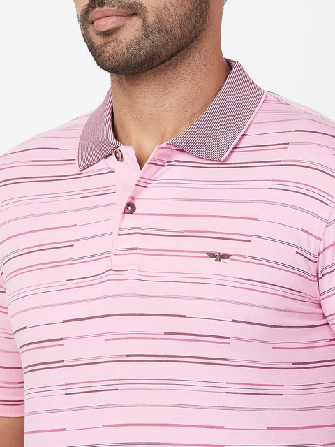 Park Avenue Men Red Slim Fit Stripe T-Shirt - Image 6