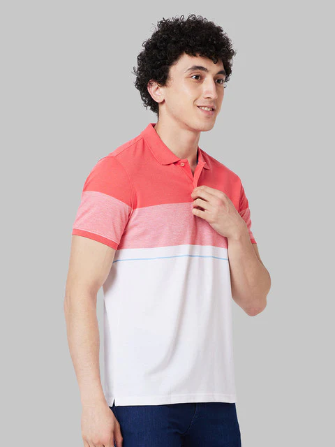 Park Avenue Men Red Slim Fit Stripe T-Shirt - Image 2