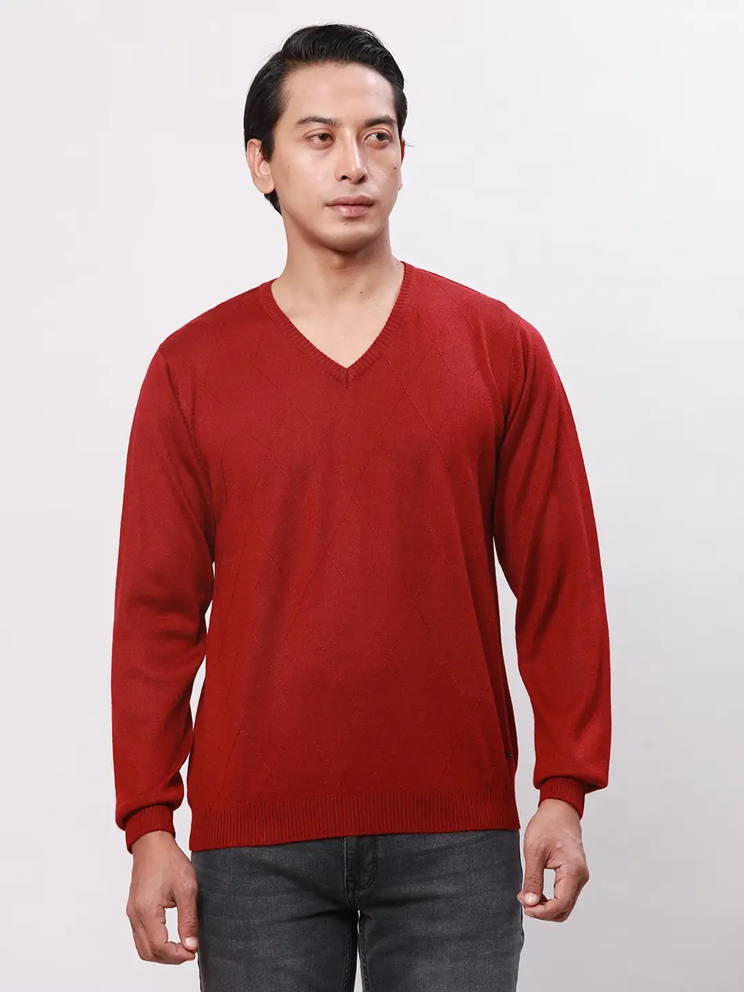 Park Avenue Men Red Solid Regular Acrylic Blend Full Sleeve Pullover