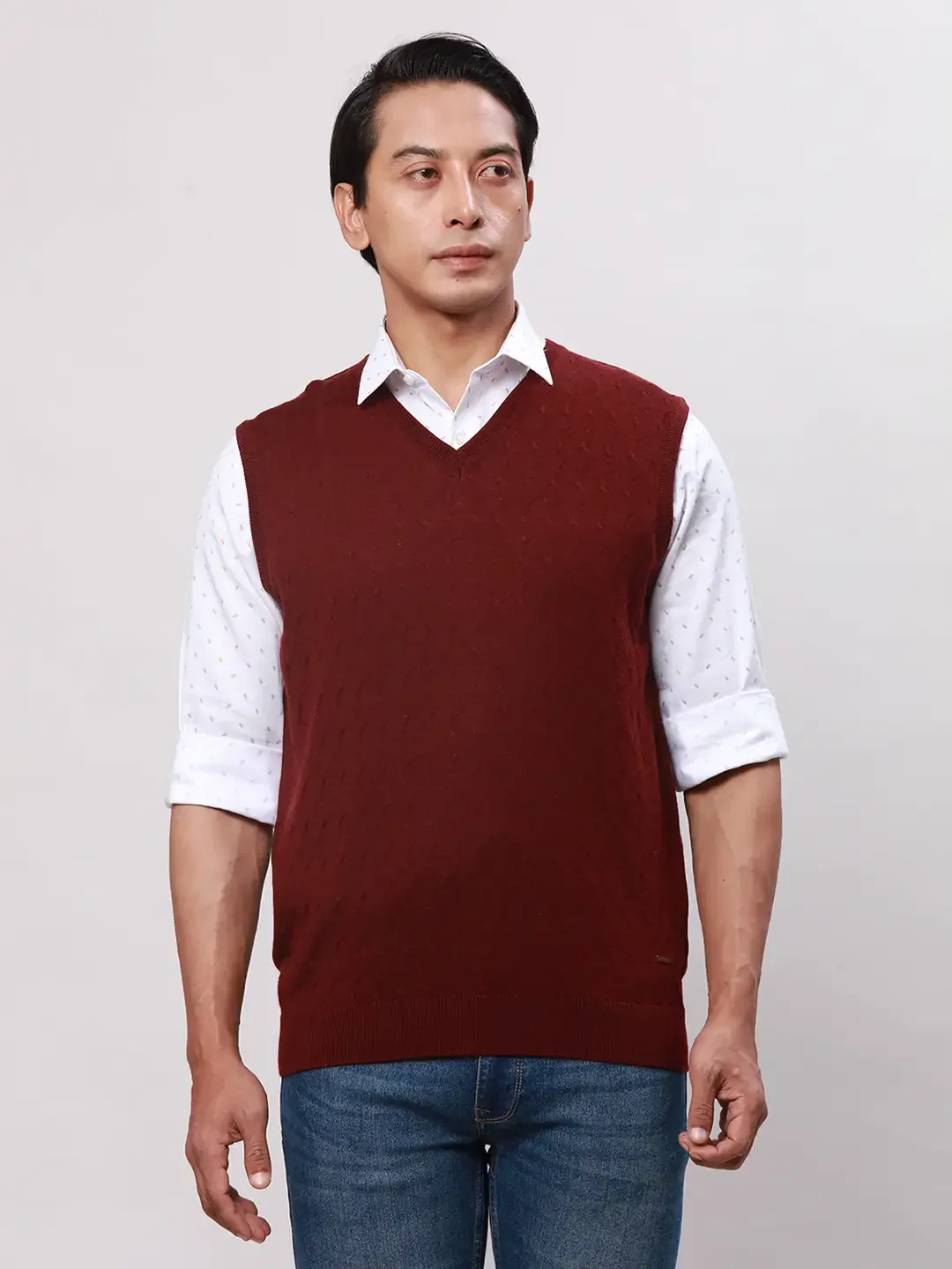 Park Avenue Men Red Solid Regular Acrylic Blend Sleeveless Pullover