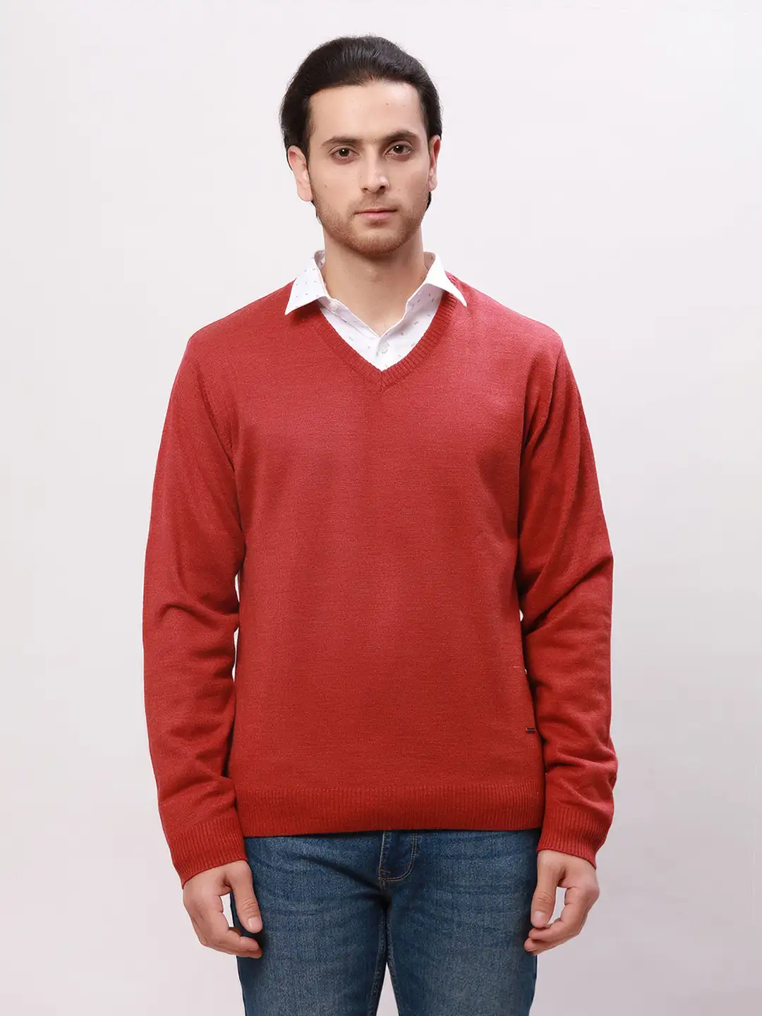 Park Avenue Men Red Solid Regular Acrylic Full Sleeve Pullover