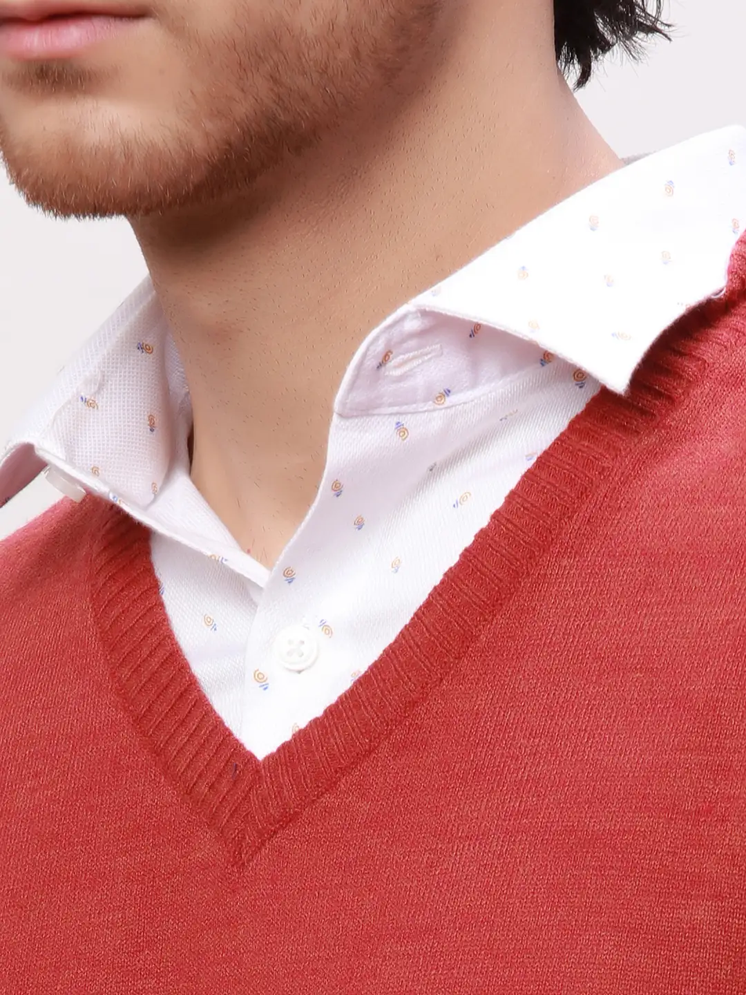 Park Avenue Men Red Solid Regular Acrylic Full Sleeve Pullover - Image 6