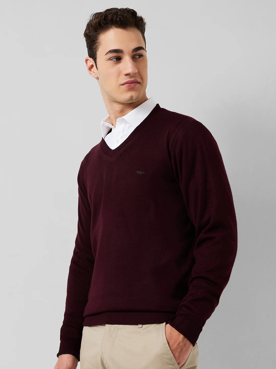 Park Avenue Men Red Solid Regular Fit Acrylic Blend Sweaters - Image 2