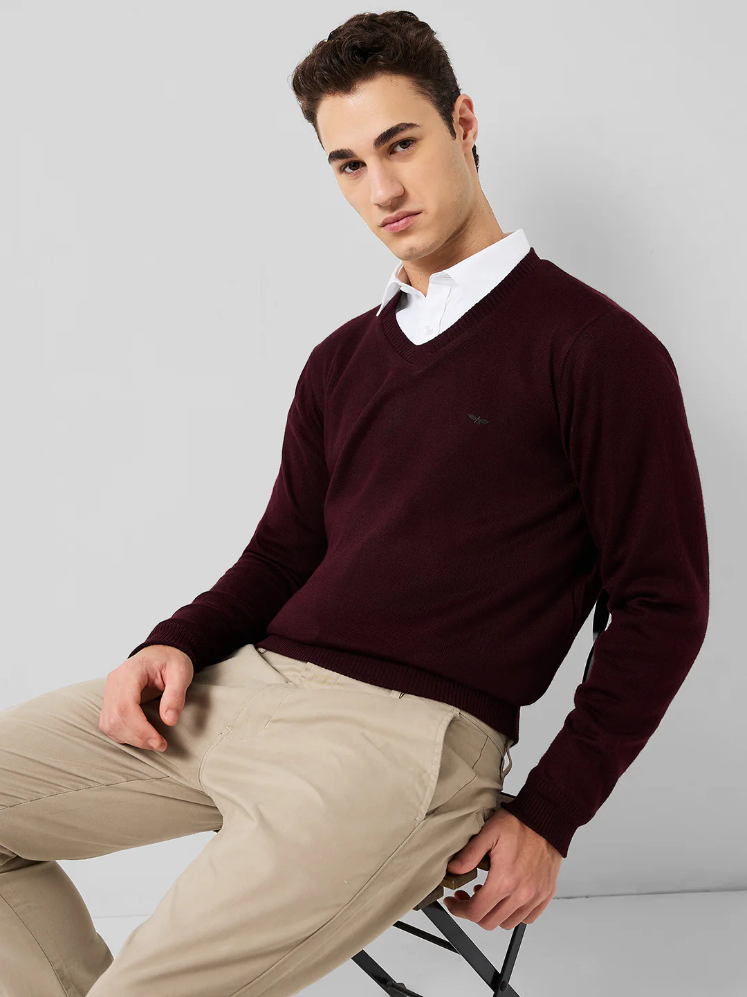 Park Avenue Men Red Solid Regular Fit Acrylic Blend Sweaters - Image 7