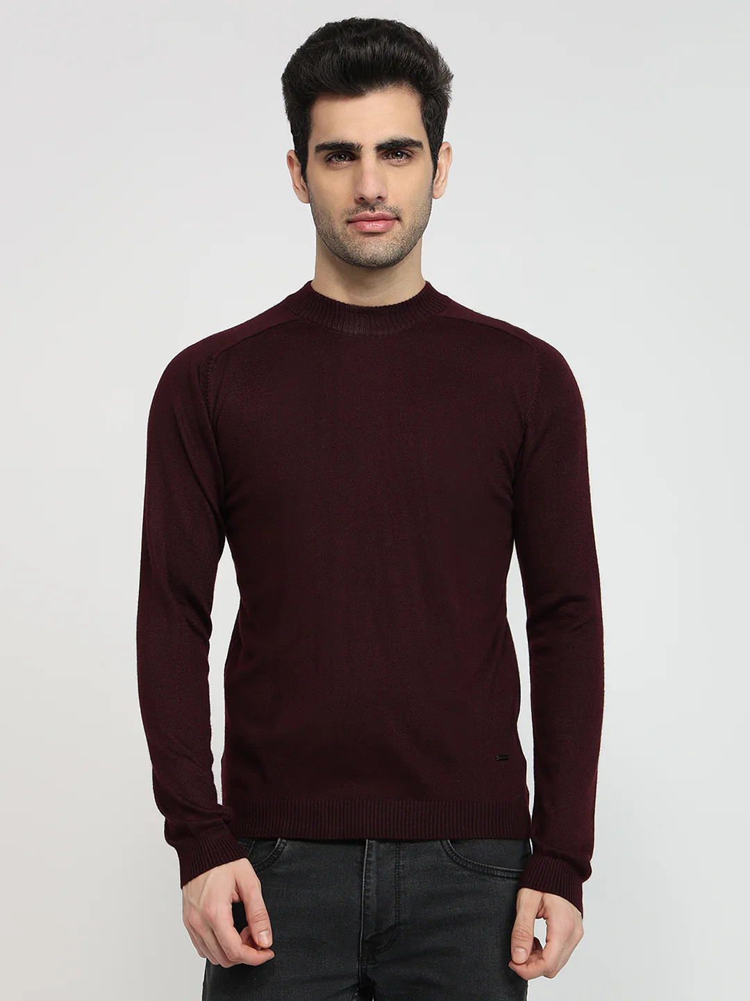 Park Avenue Men Red Solid Regular Fit Acrylic Blend Sweatshirt