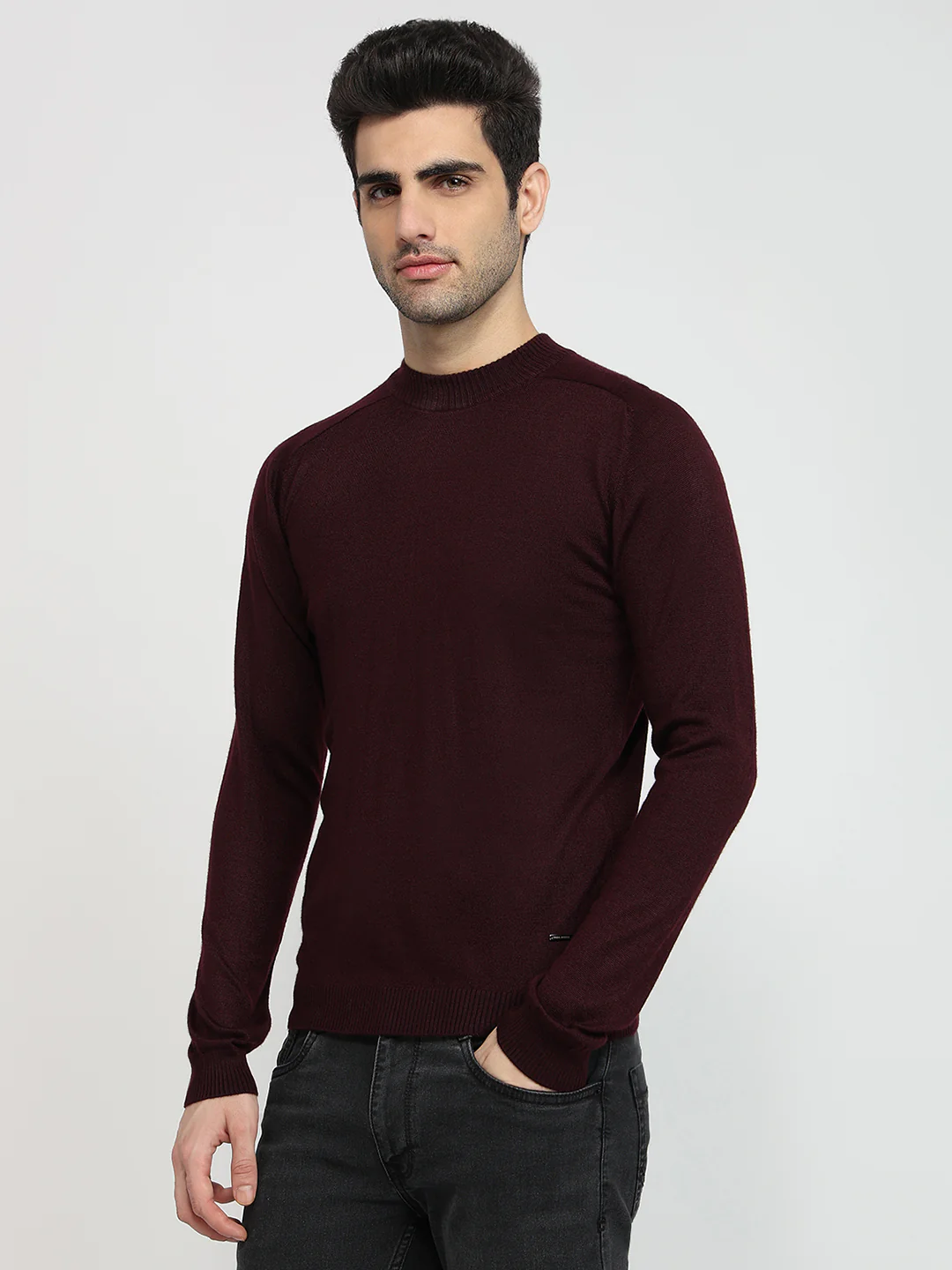 Park Avenue Men Red Solid Regular Fit Acrylic Blend Sweatshirt - Image 2
