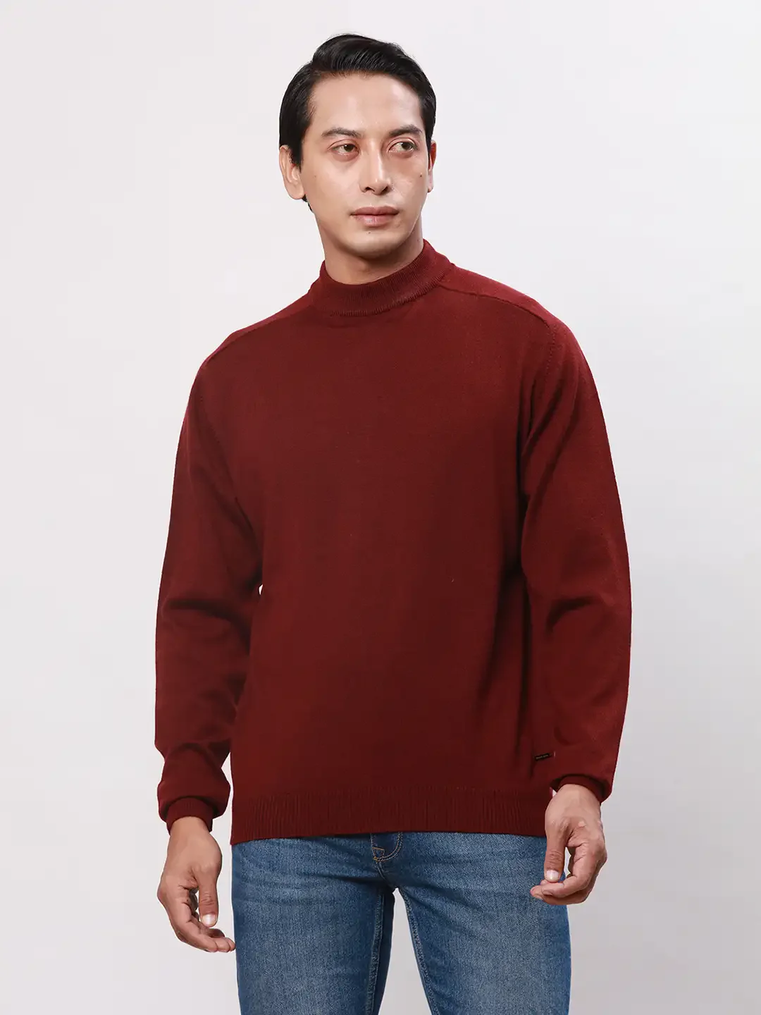 Park Avenue Men Red Solid Regular Wool Blend Full Sleeve Pullover
