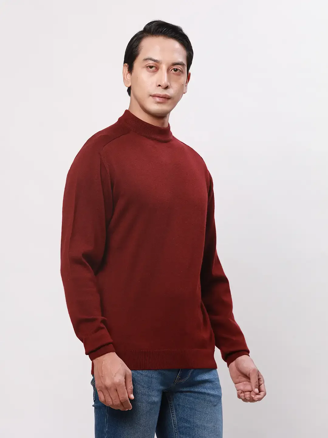 Park Avenue Men Red Solid Regular Wool Blend Full Sleeve Pullover - Image 2