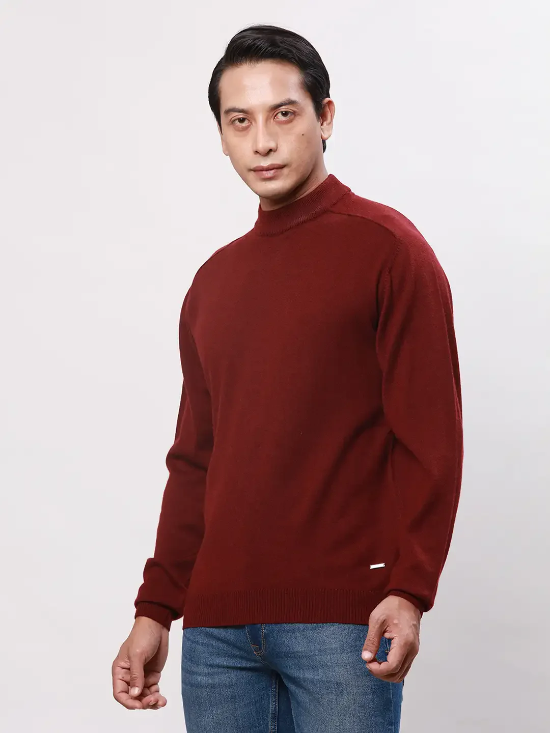 Park Avenue Men Red Solid Regular Wool Blend Full Sleeve Pullover - Image 3