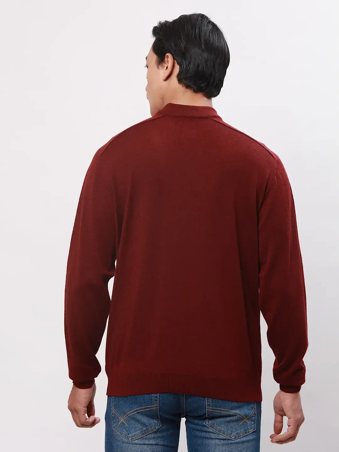 Park Avenue Men Red Solid Regular Wool Blend Full Sleeve Pullover - Image 4