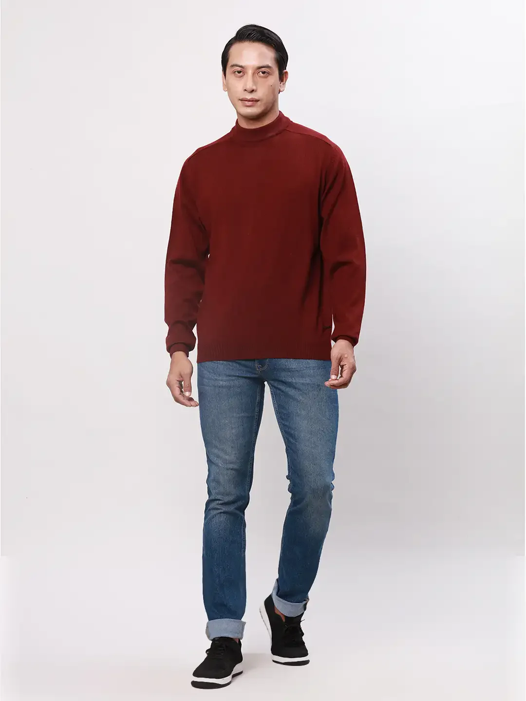 Park Avenue Men Red Solid Regular Wool Blend Full Sleeve Pullover - Image 5