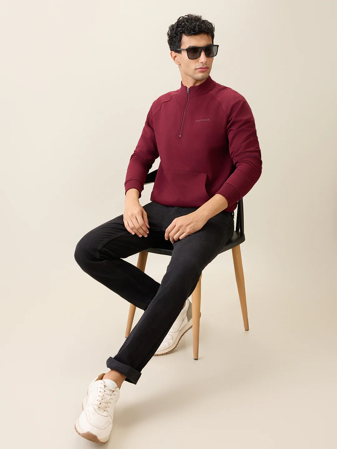 Park Avenue Men Red Solid Slim Fit Cotton Blend Full Sleeve Sweatshirt - Image 6