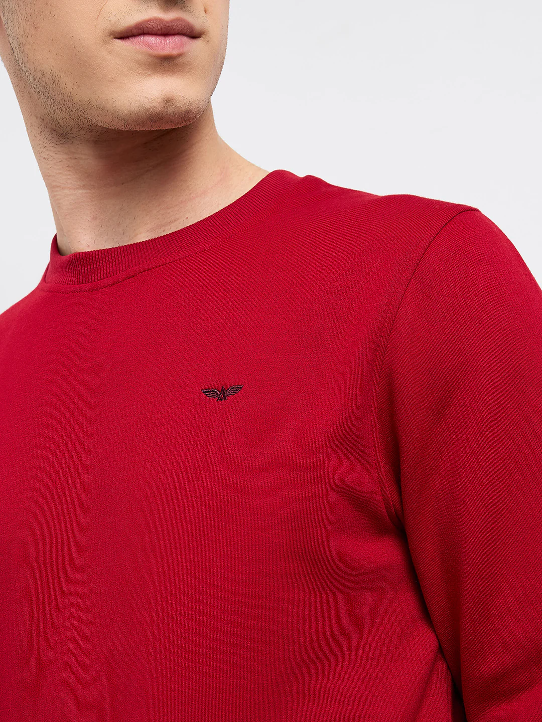 Park Avenue Men Red Solid Slim Fit Cotton Blend Round Neck Collar Sweatshirt - Image 6