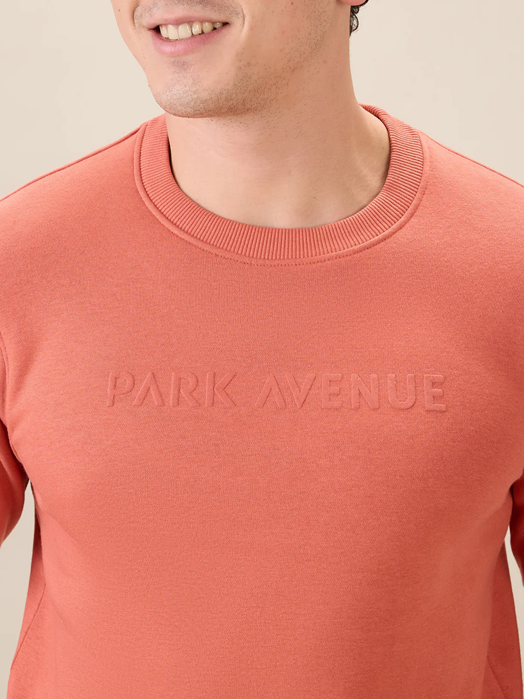 Park Avenue Men Red Solid Slim Fit Cotton Blend Round Neck Collar Sweatshirt - Image 6