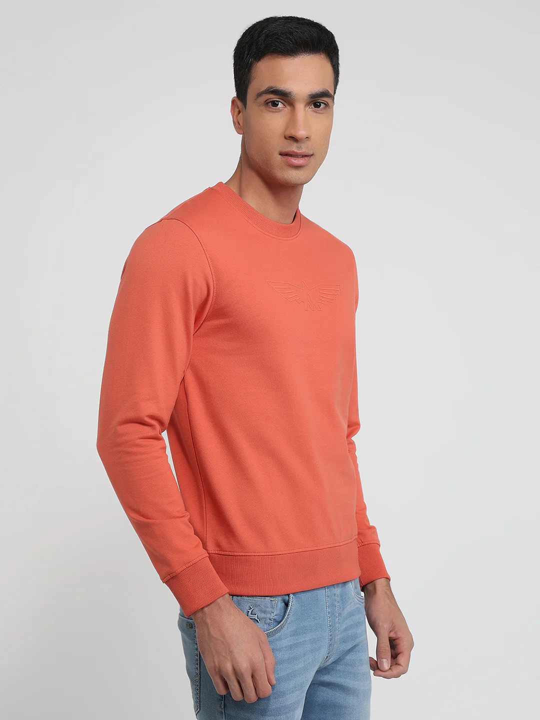 Park Avenue Men Red Solid Slim Fit Cotton Blend Sweatshirt - Image 3