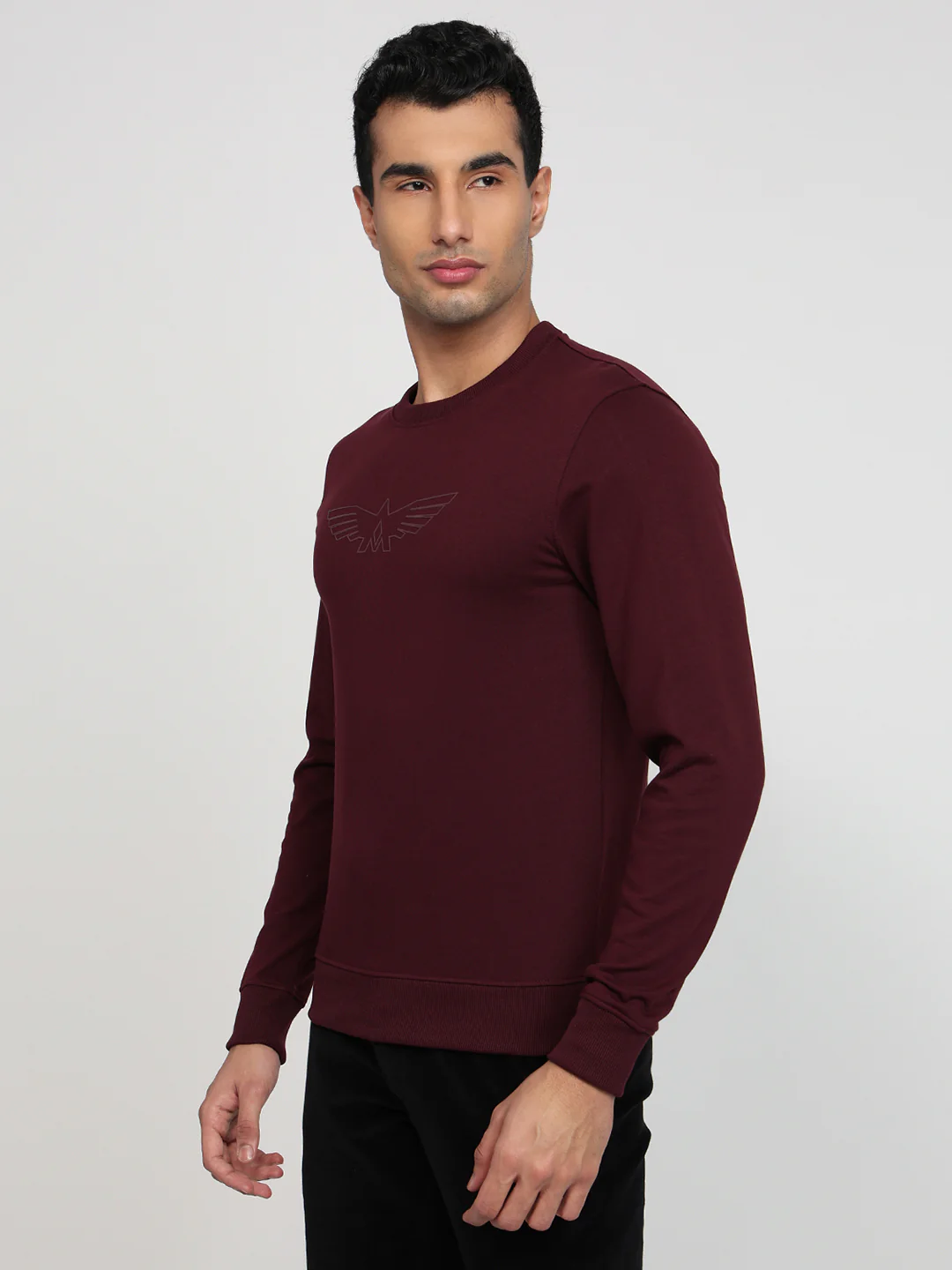 Park Avenue Men Red Solid Slim Fit Cotton Blend Sweatshirt - Image 2