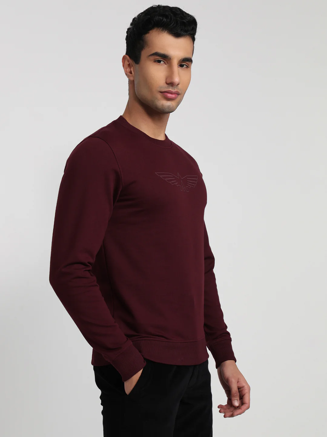 Park Avenue Men Red Solid Slim Fit Cotton Blend Sweatshirt - Image 3