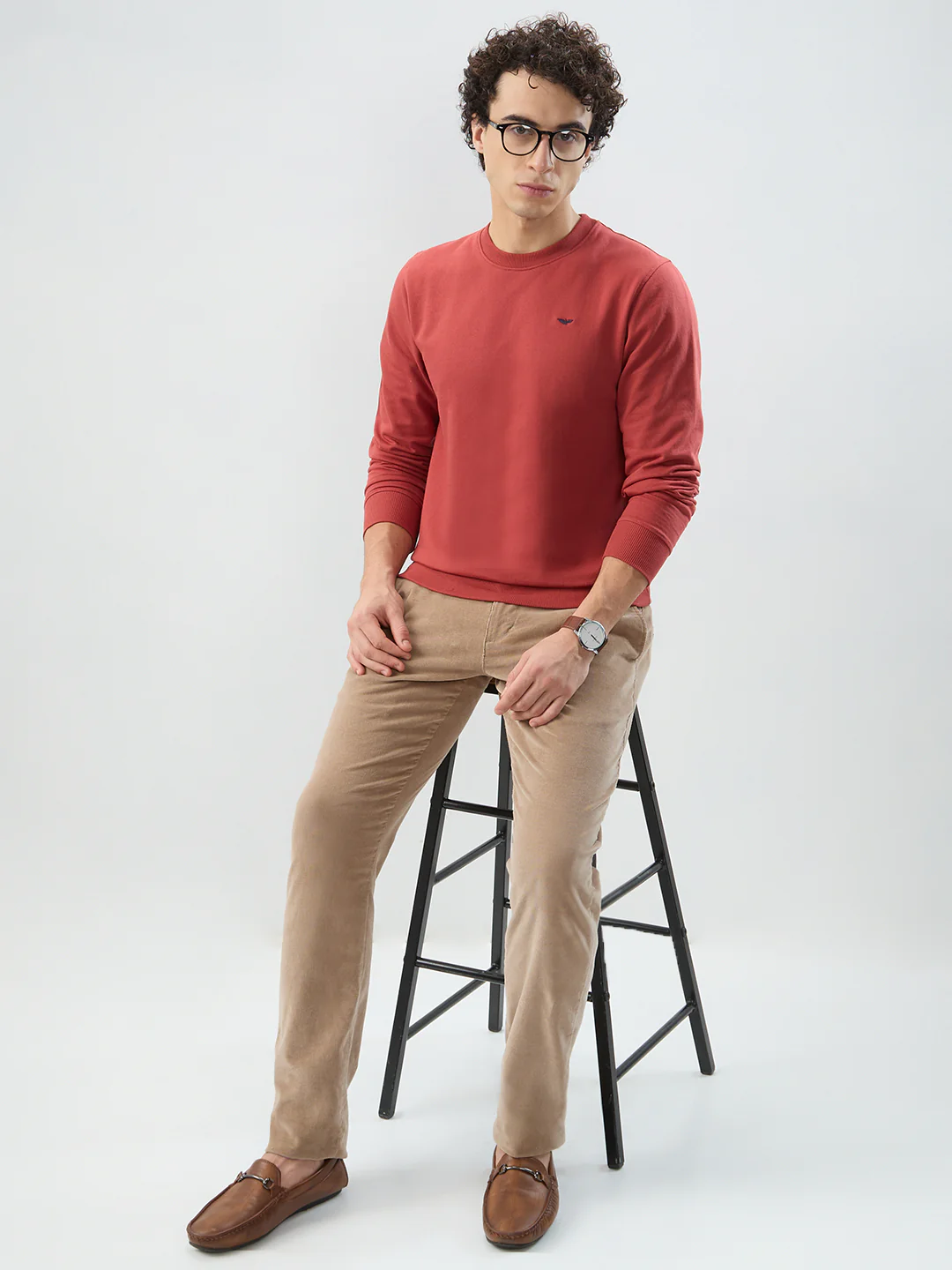 Park Avenue Men Red Solid Slim Fit Cotton Blend Sweatshirt - Image 7