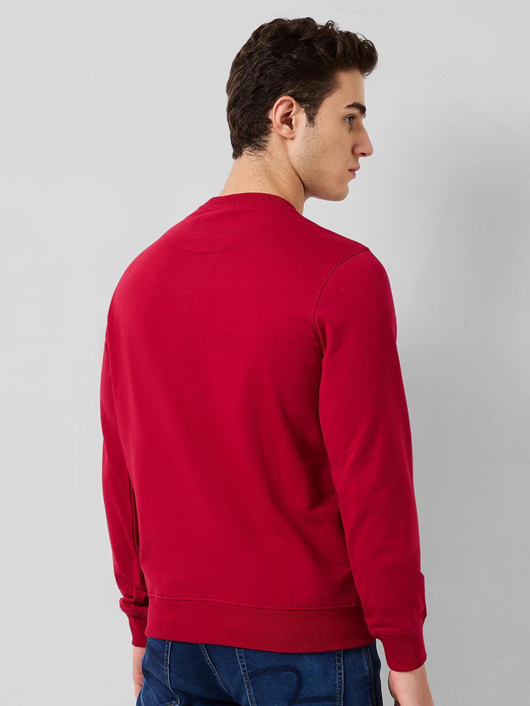 Park Avenue Men Red Solid Slim Fit Cotton Blend Sweatshirt - Image 3