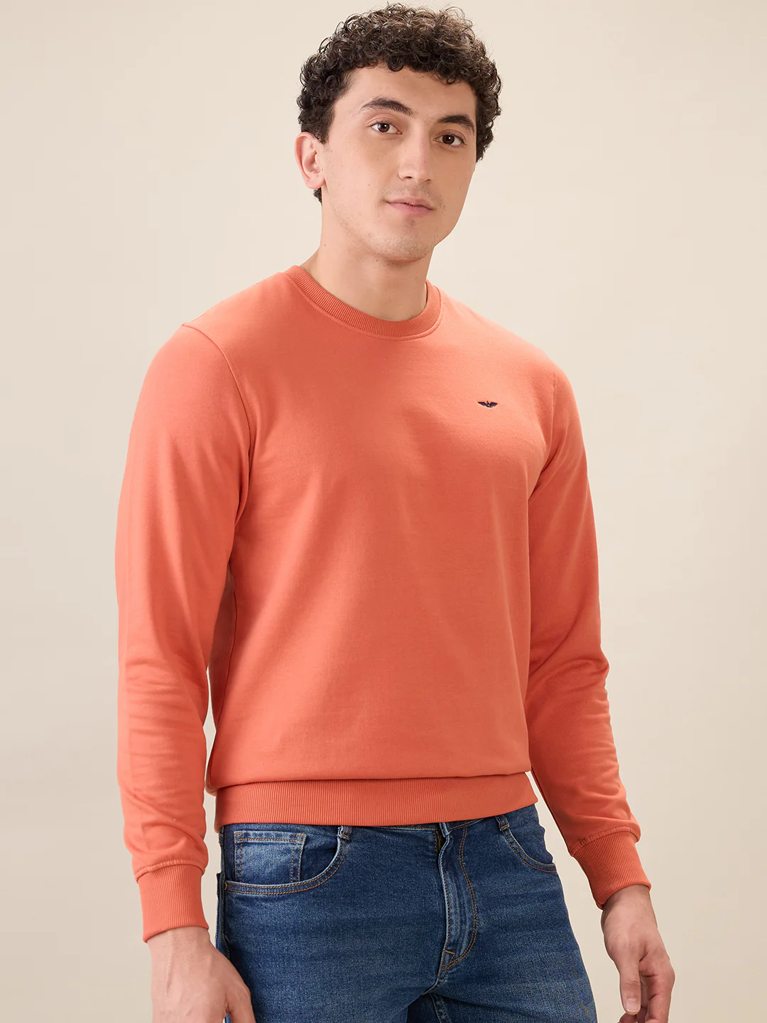 Park Avenue Men Red Solid Slim Fit Cotton Blend Sweatshirt - Image 2