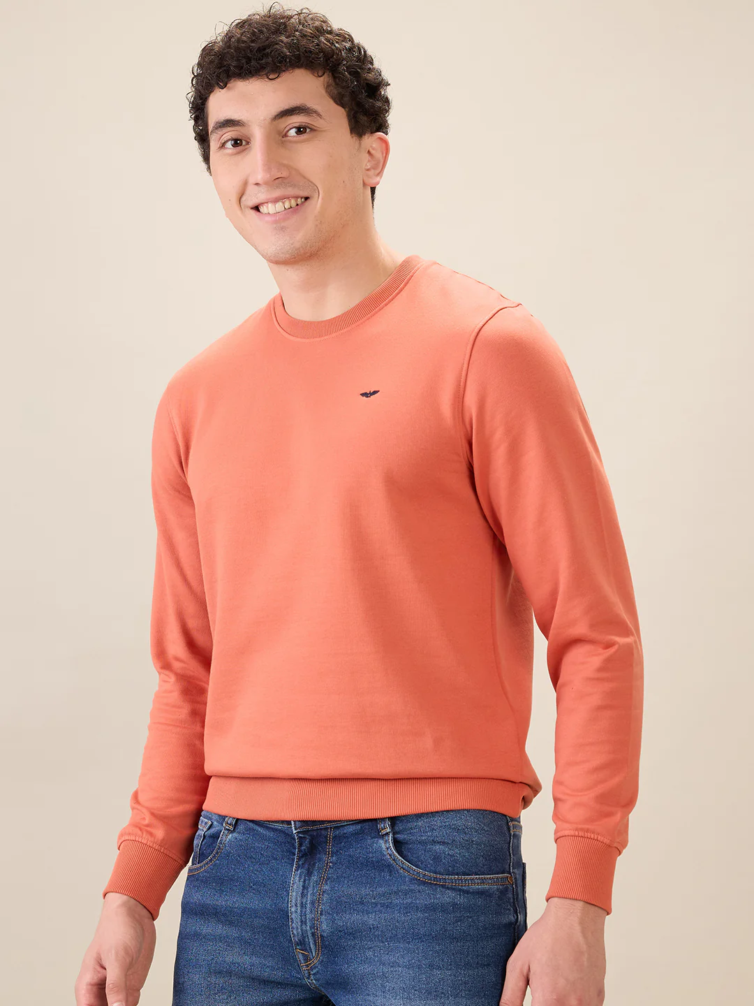 Park Avenue Men Red Solid Slim Fit Cotton Blend Sweatshirt - Image 3