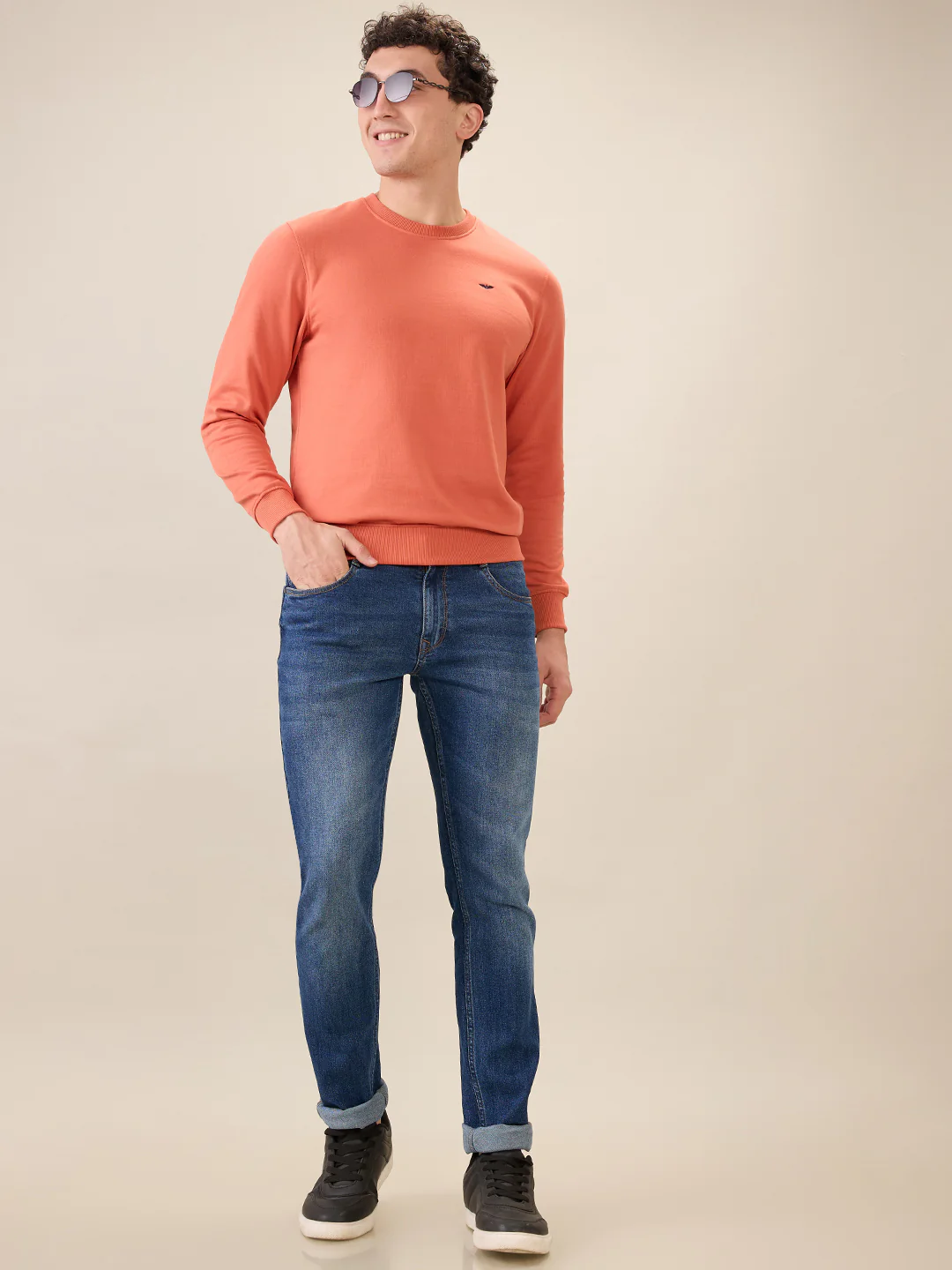 Park Avenue Men Red Solid Slim Fit Cotton Blend Sweatshirt - Image 7