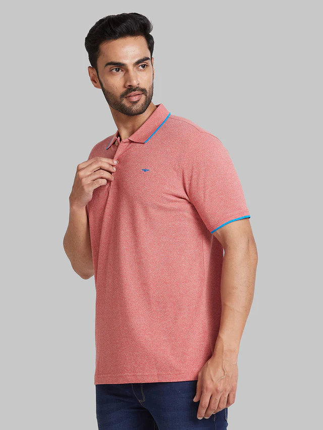 Park Avenue Men Red Slim Fit Solid Polo Neck Collar T-Shirt - Image 3
