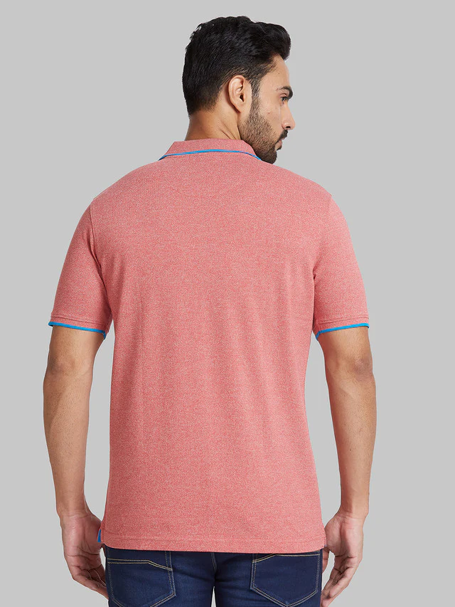Park Avenue Men Red Slim Fit Solid Polo Neck Collar T-Shirt - Image 5