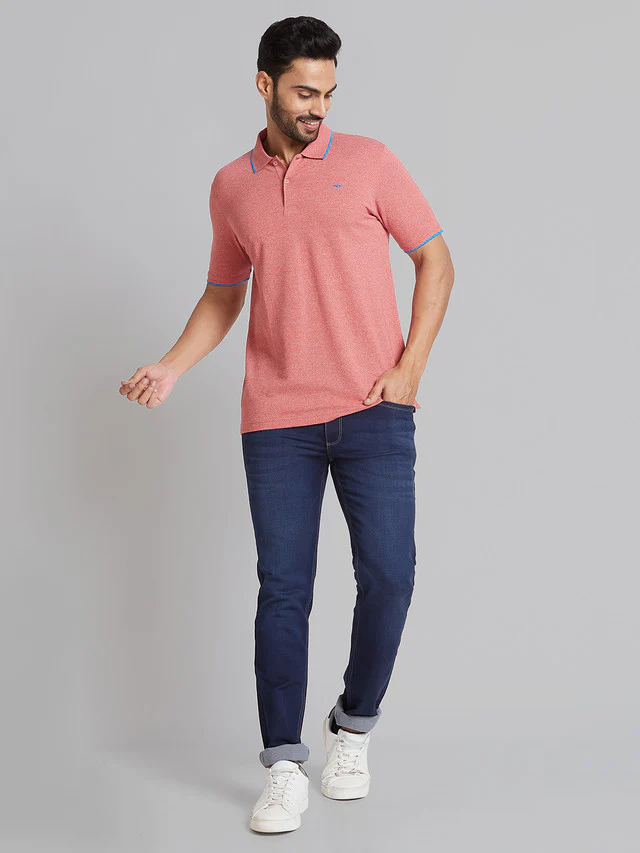 Park Avenue Men Red Slim Fit Solid Polo Neck Collar T-Shirt - Image 6