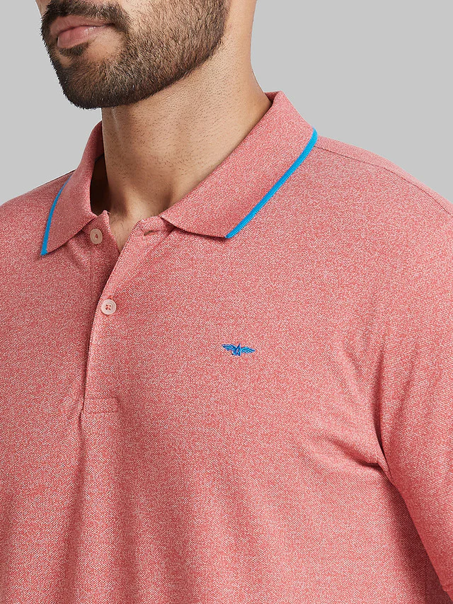 Park Avenue Men Red Slim Fit Solid Polo Neck Collar T-Shirt - Image 7