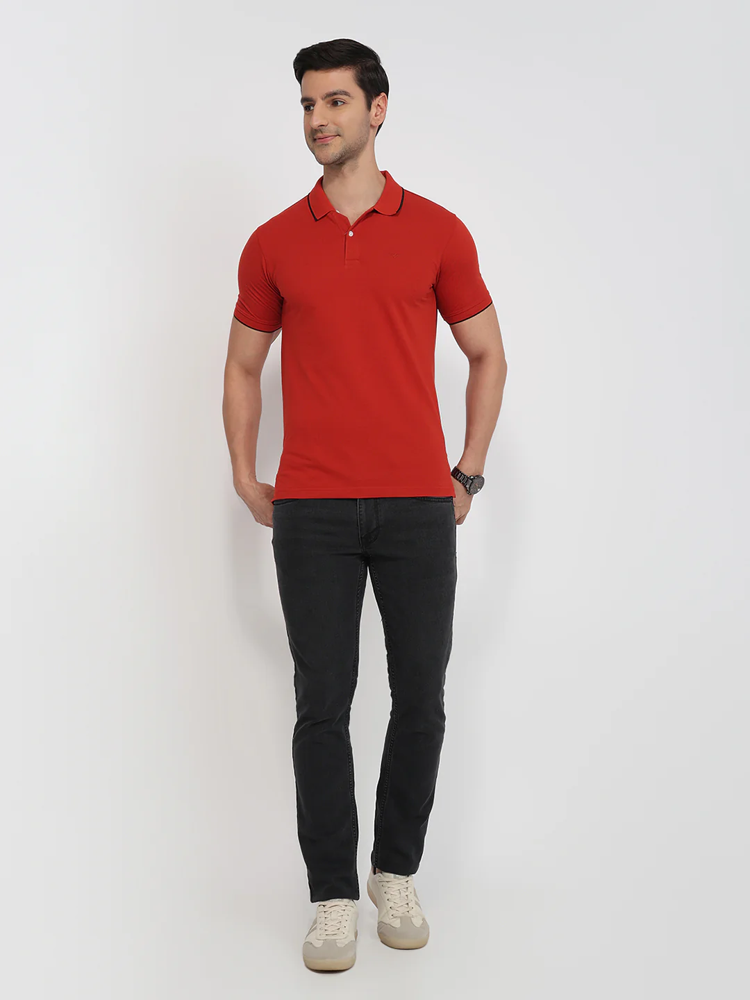 Park Avenue Men Red Solid Slim Fit Cotton Blend T-Shirt - Image 6