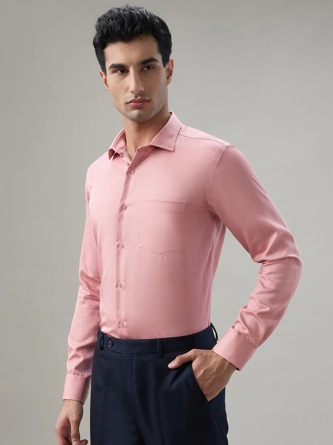 Park Avenue Men Red Solid Slim Fit Cotton Formal Shirt - Image 3