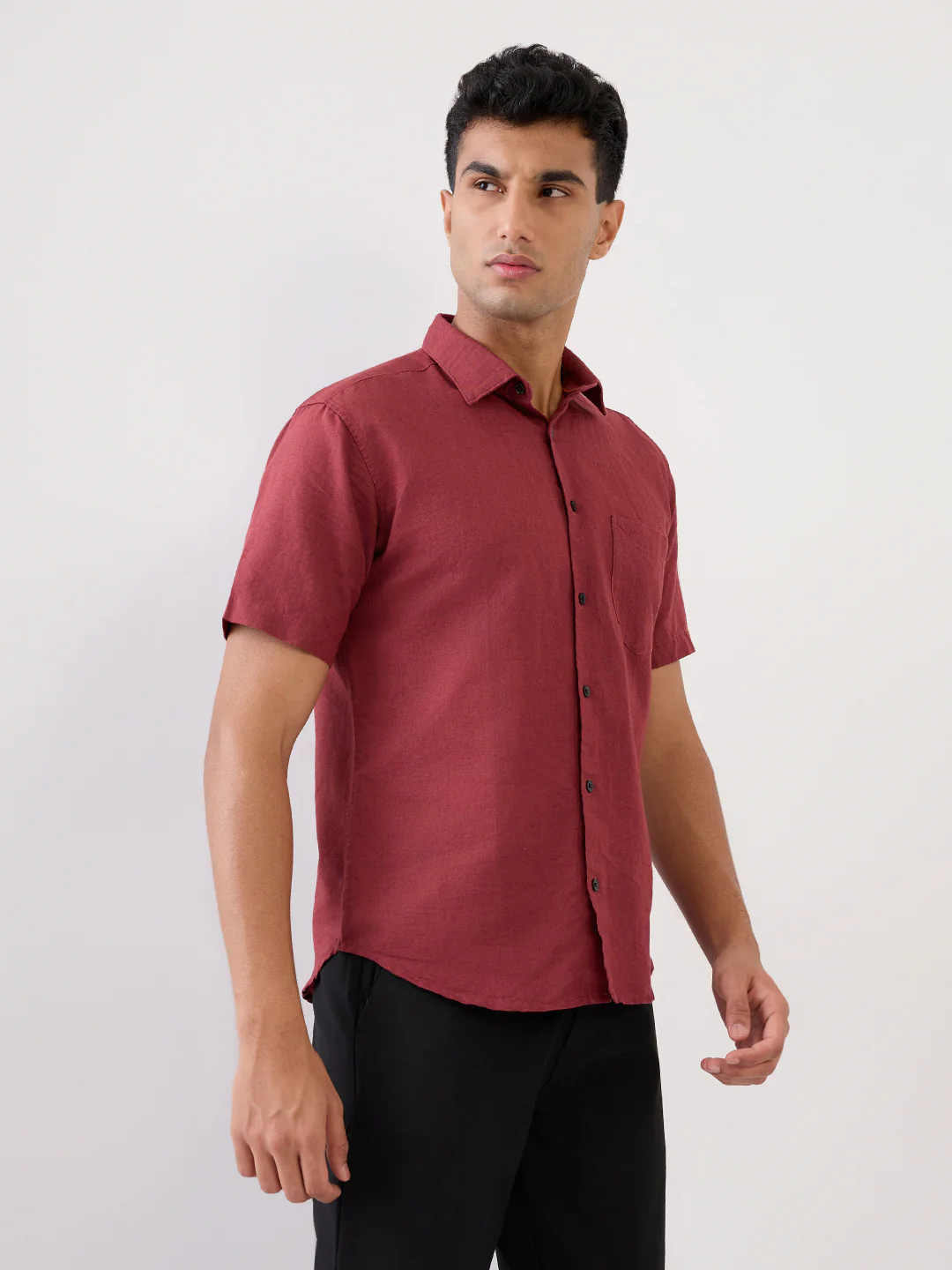 Park Avenue Men Red Solid Slim Fit Linen Blend Casual Shirt - Image 3