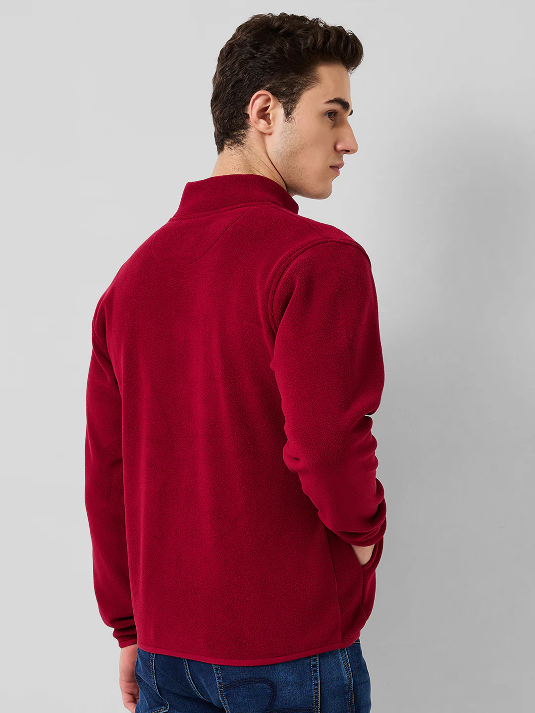Park Avenue Men Red Solid Slim Fit Polyester Blend Sweatshirt - Image 3