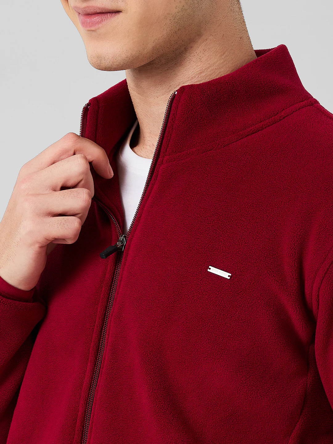 Park Avenue Men Red Solid Slim Fit Polyester Blend Sweatshirt - Image 5