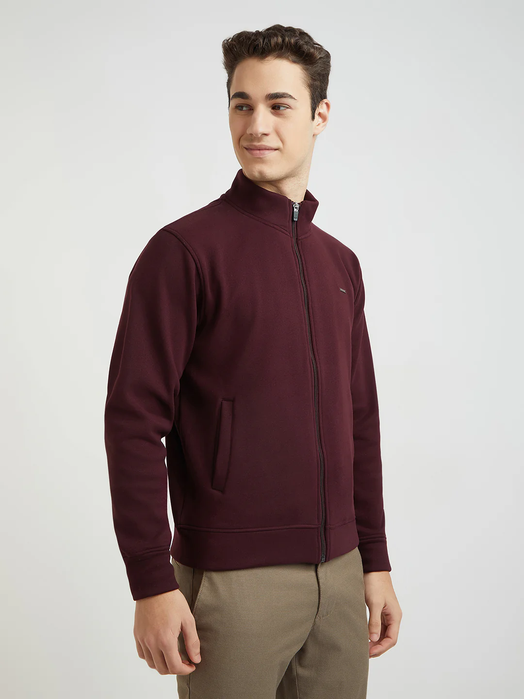 Park Avenue Men Red Solid Slim Fit Polyester Blend Sweatshirt - Image 2