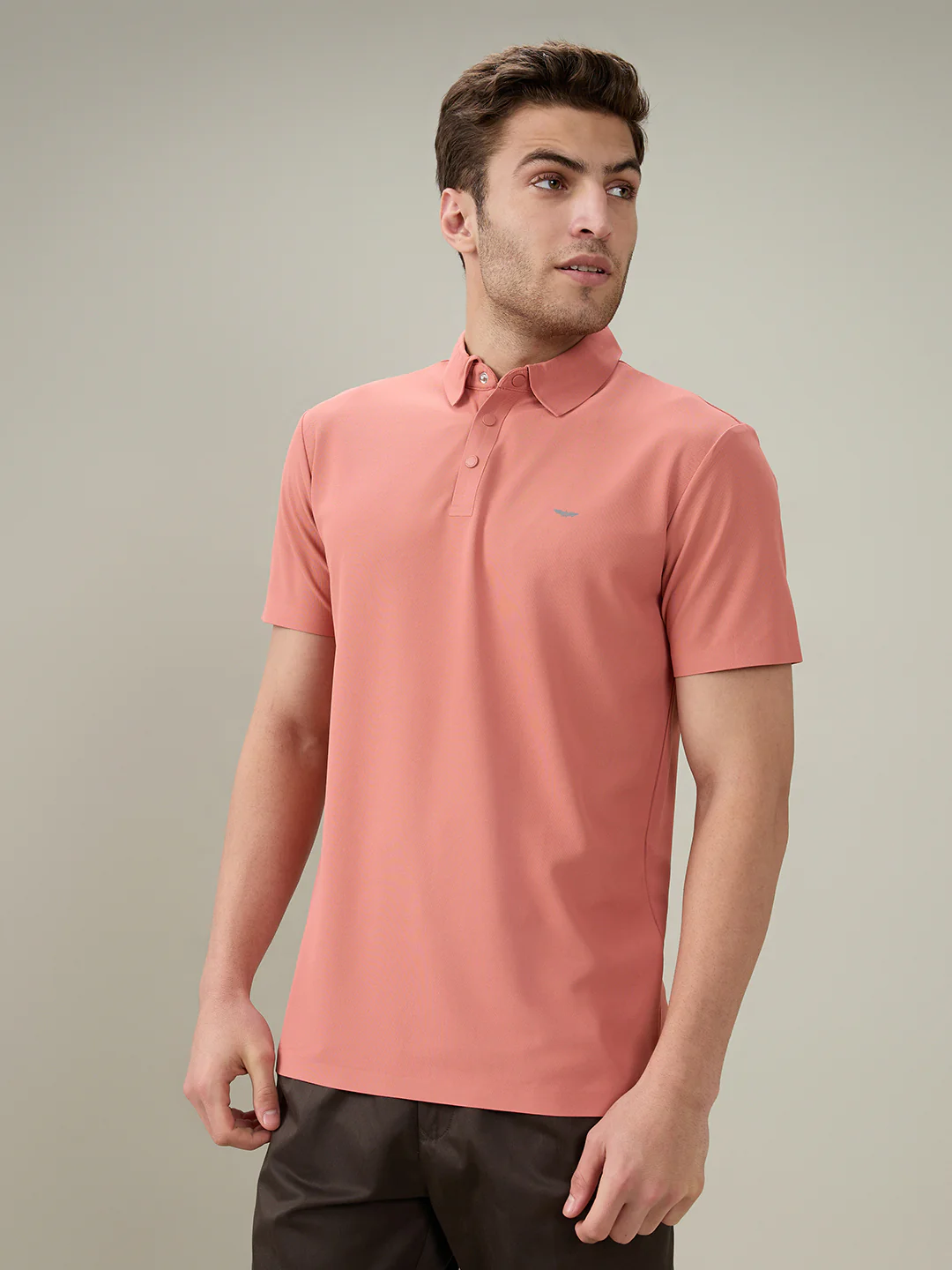 Park Avenue Men Red Solid Slim Fit Polyester Half Sleeve T-Shirt - Image 2