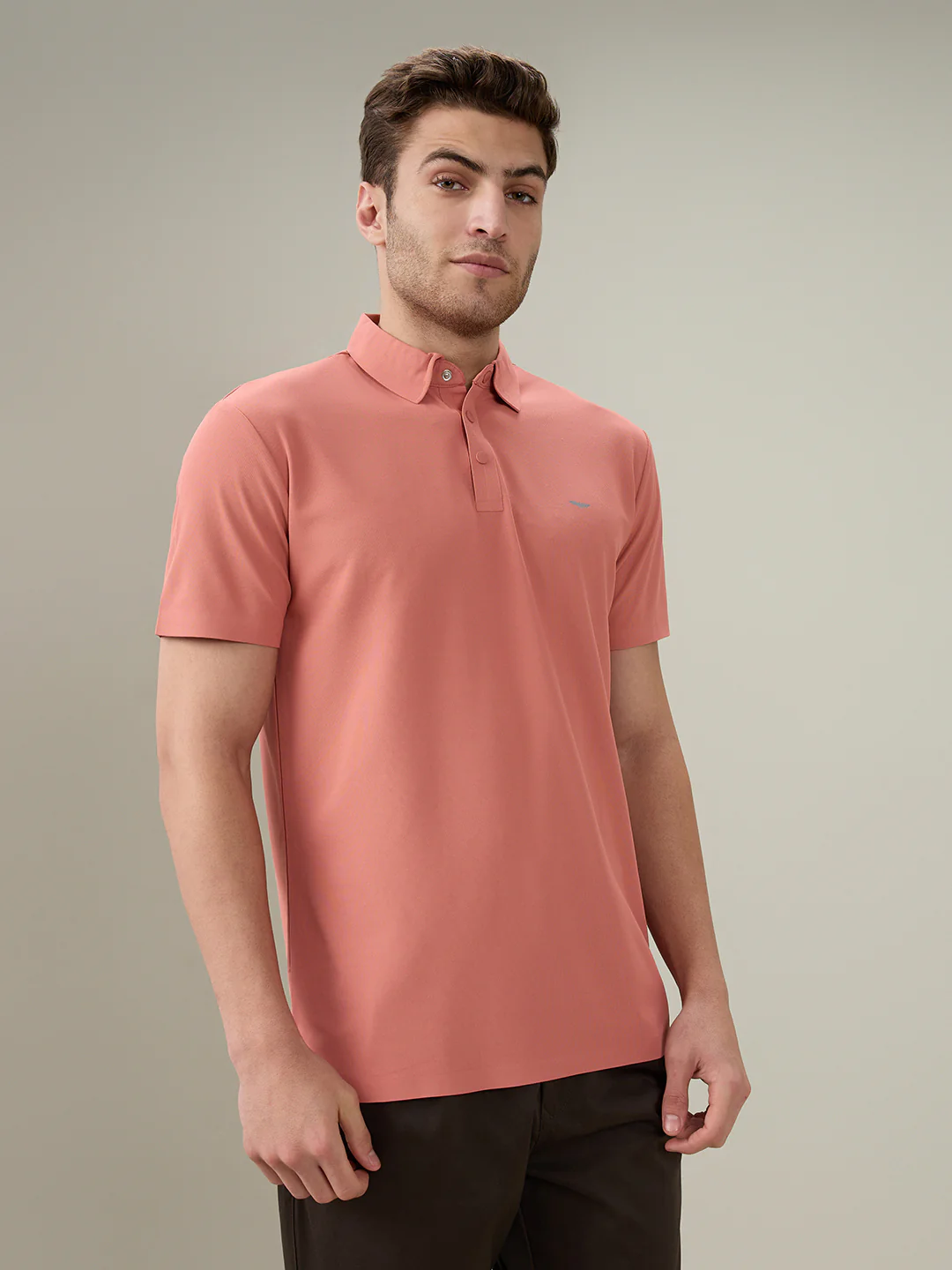 Park Avenue Men Red Solid Slim Fit Polyester Half Sleeve T-Shirt - Image 3