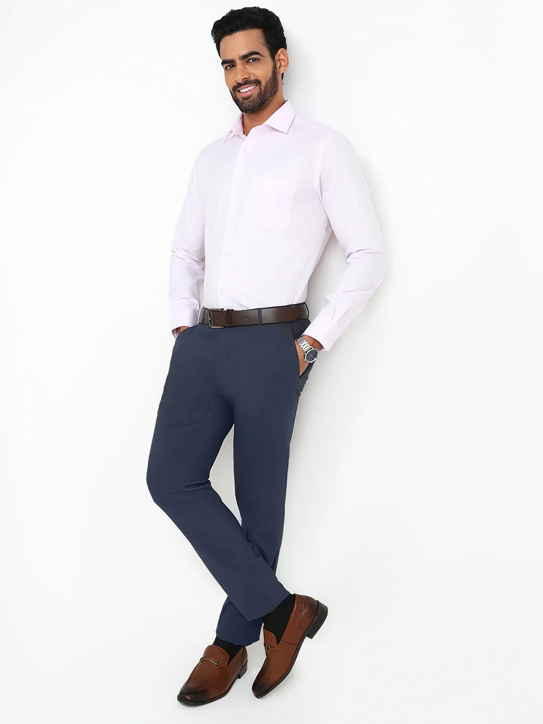 Park Avenue Men Red Stripe Regular Fit Cotton Formal Shirt - Image 5