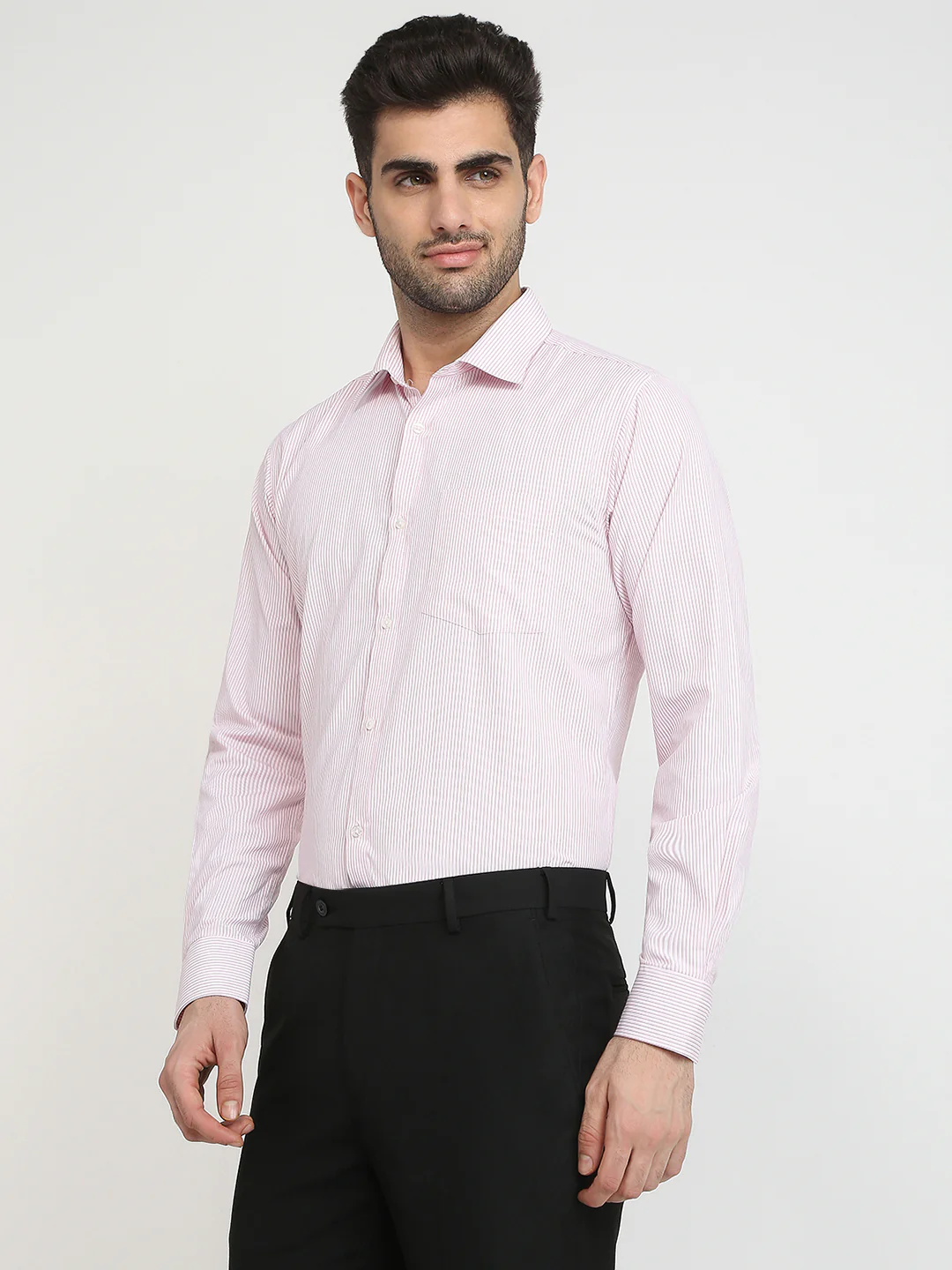 Park Avenue Men Pink Stripe Slim Fit Cotton Blend Formal Shirt - Image 2
