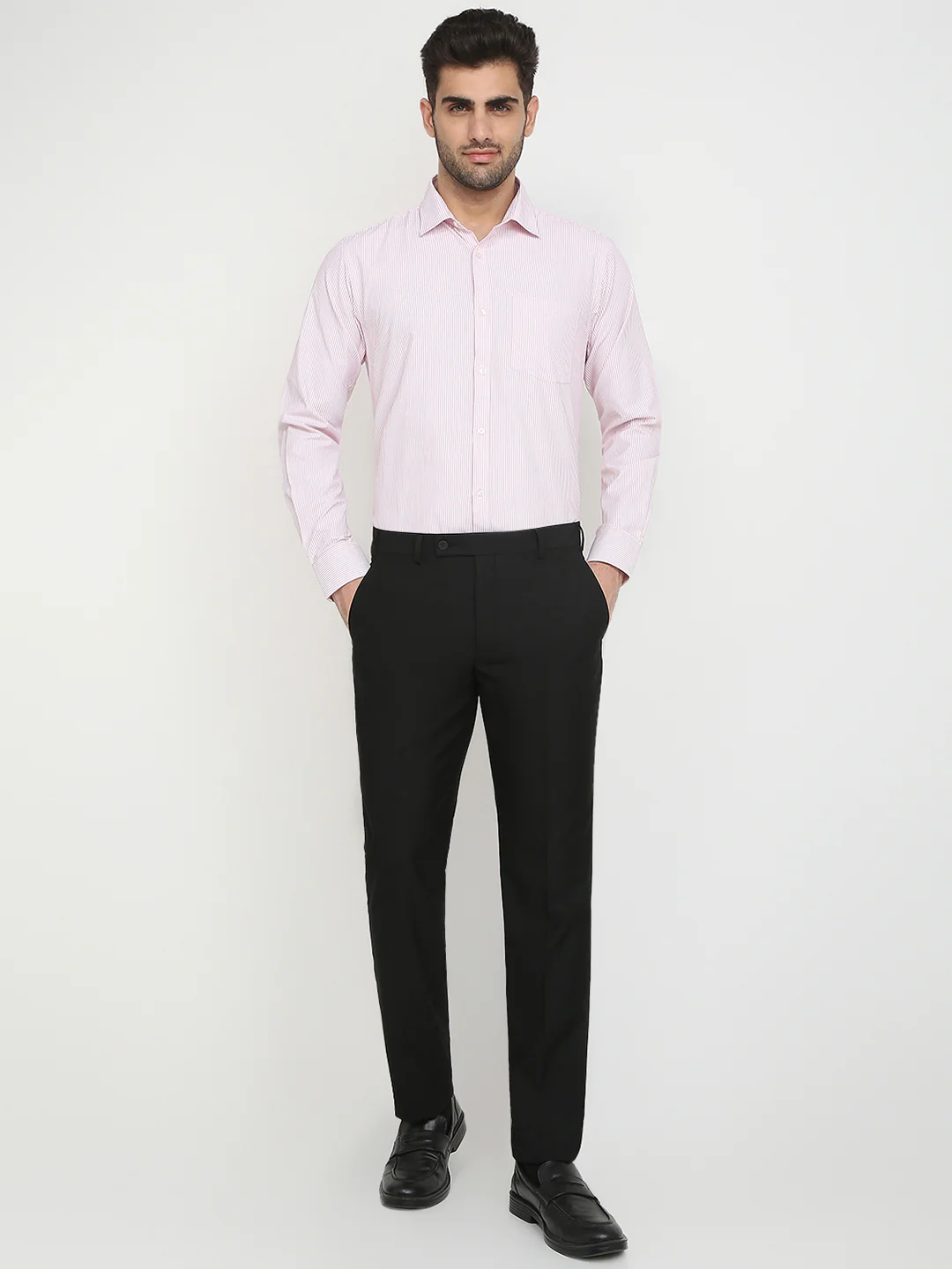Park Avenue Men Pink Stripe Slim Fit Cotton Blend Formal Shirt - Image 5