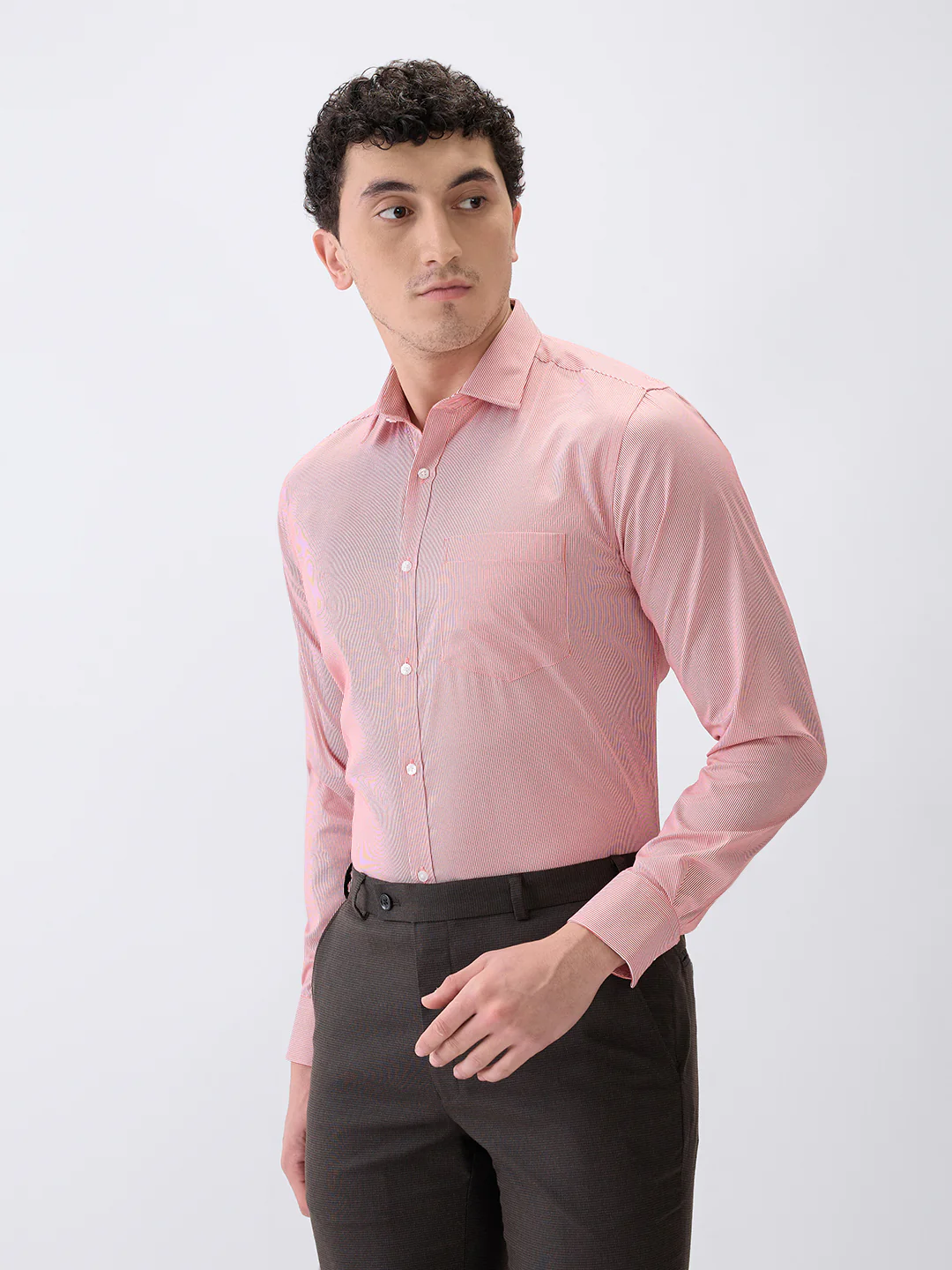 Park Avenue Men Red Stripe Slim Fit Cotton Blend Formal Shirt - Image 2