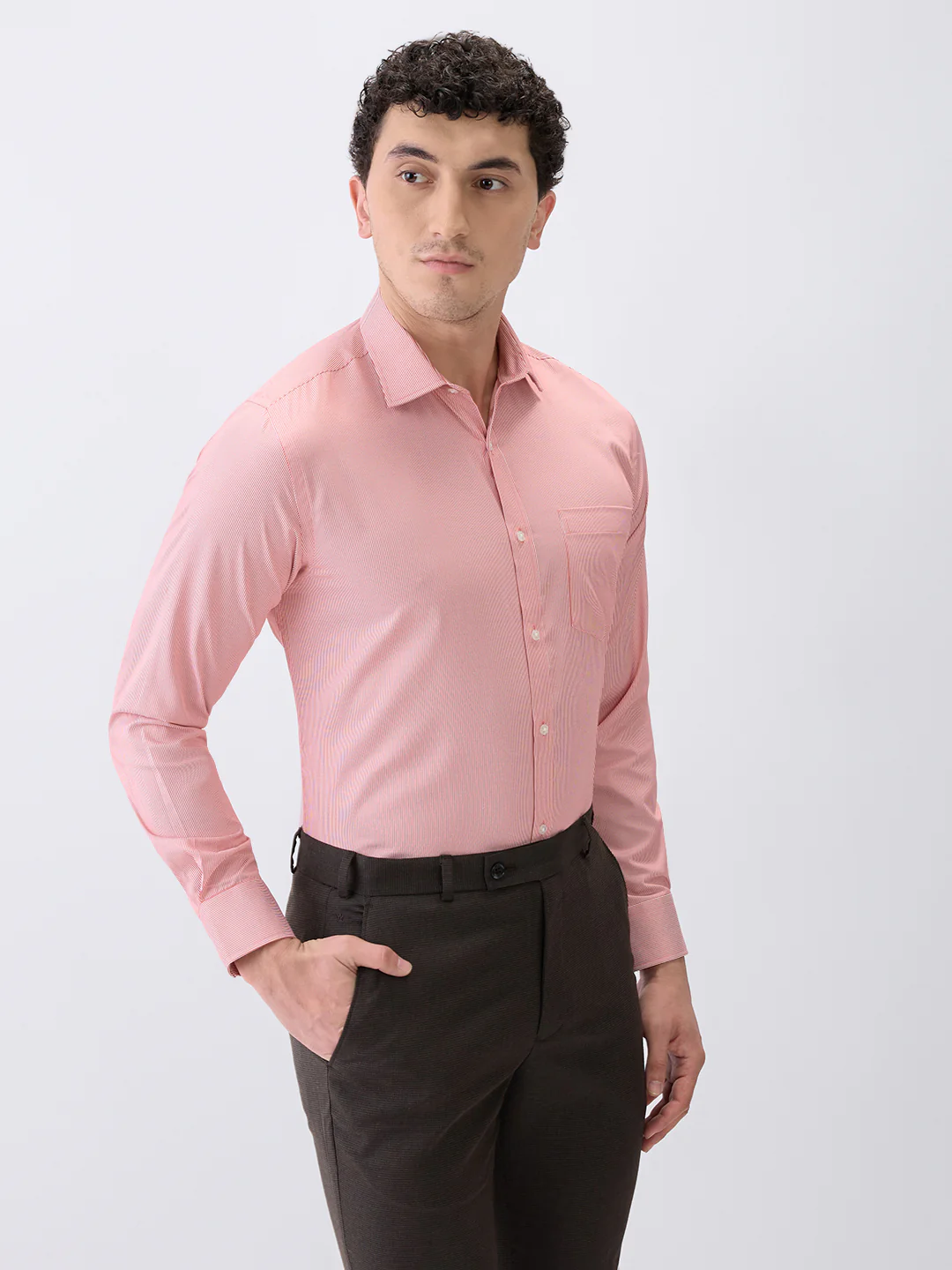 Park Avenue Men Red Stripe Slim Fit Cotton Blend Formal Shirt - Image 3
