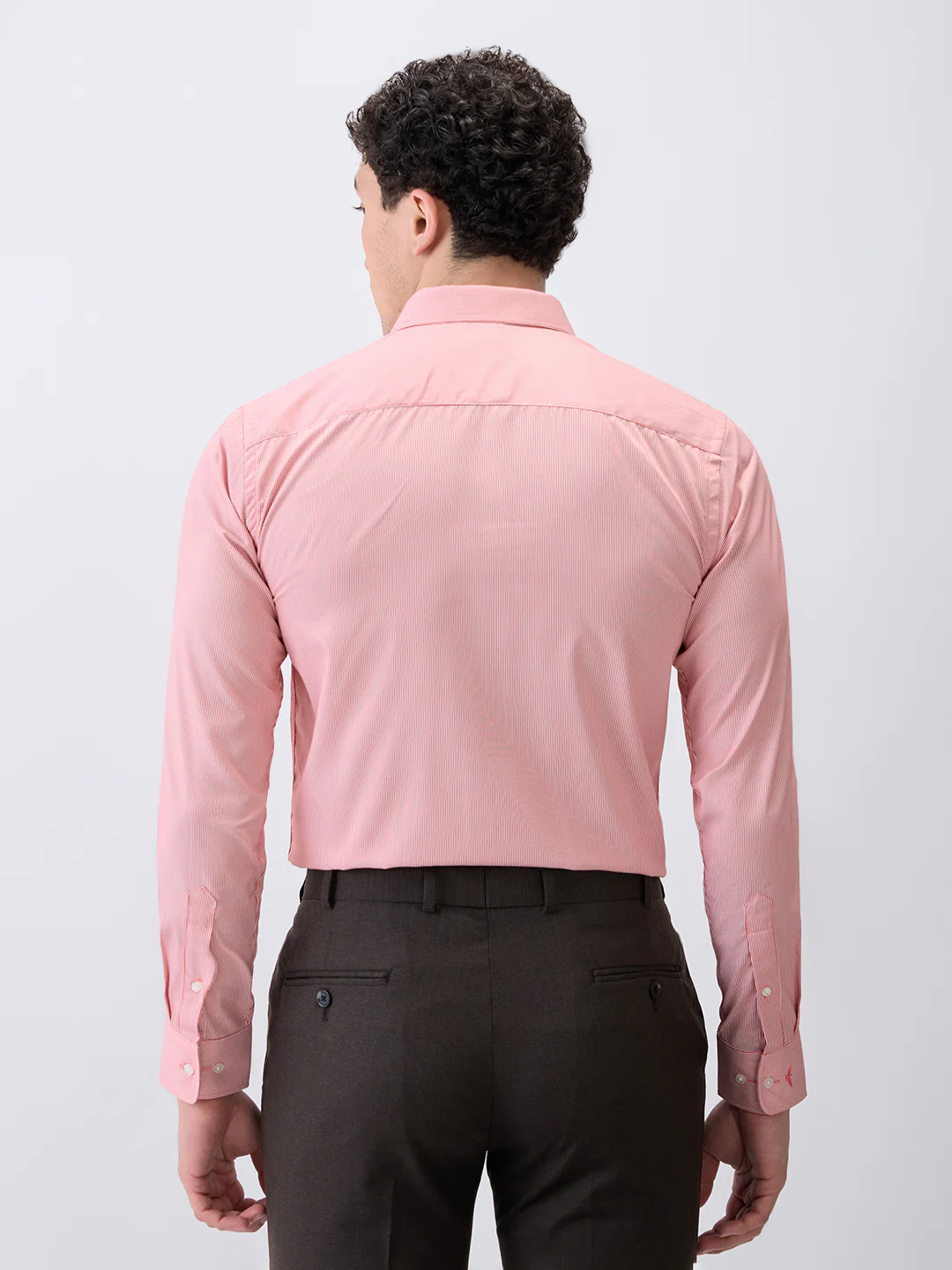 Park Avenue Men Red Stripe Slim Fit Cotton Blend Formal Shirt - Image 4