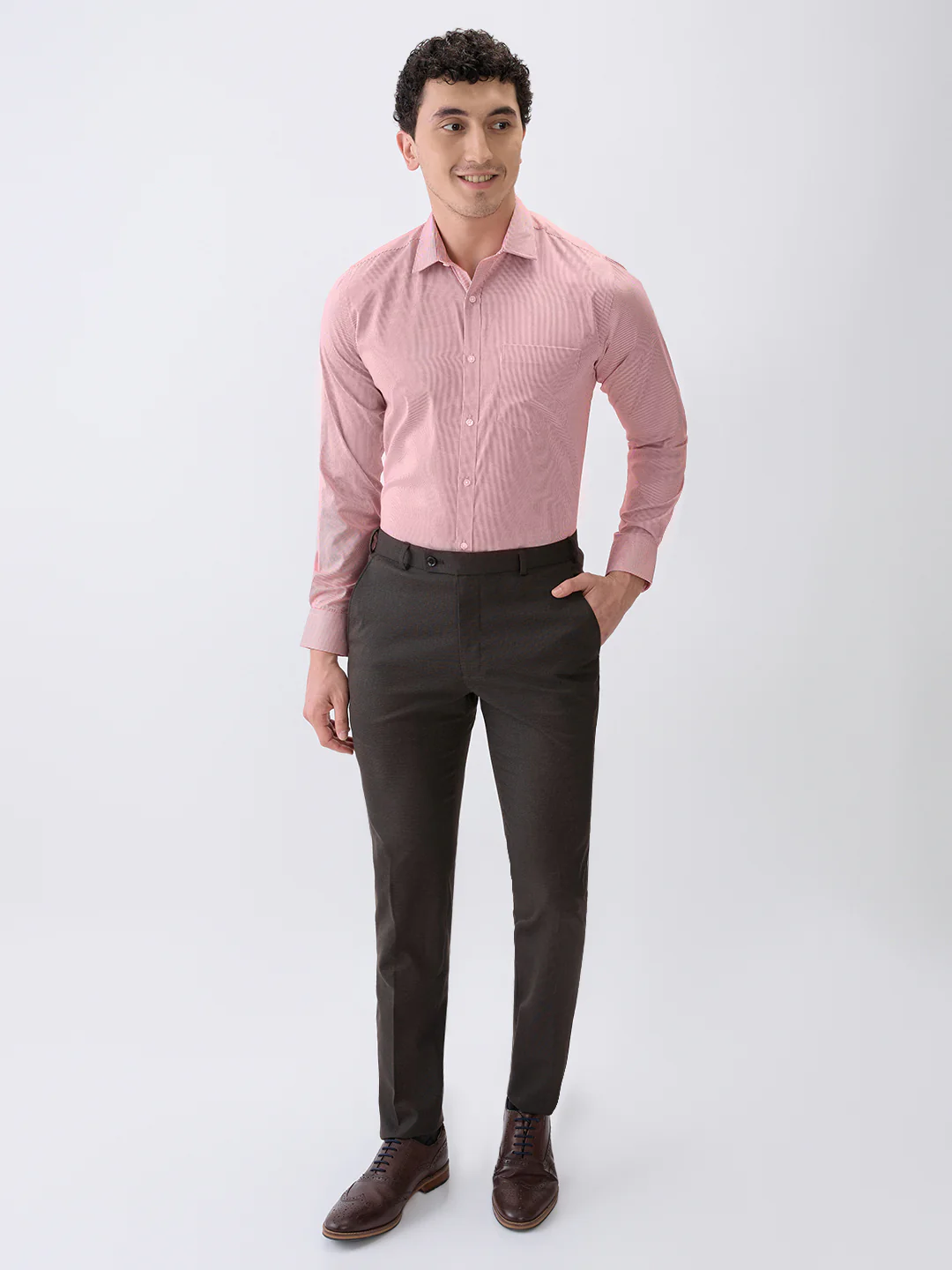 Park Avenue Men Red Stripe Slim Fit Cotton Blend Formal Shirt - Image 5