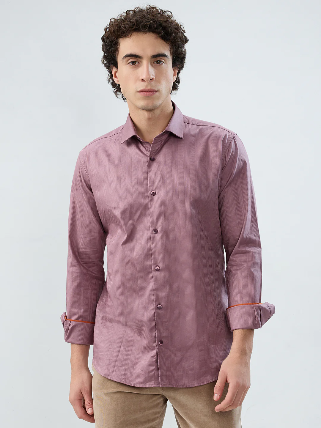 Park Avenue Men Red Stripe Slim Fit Cotton Shirt